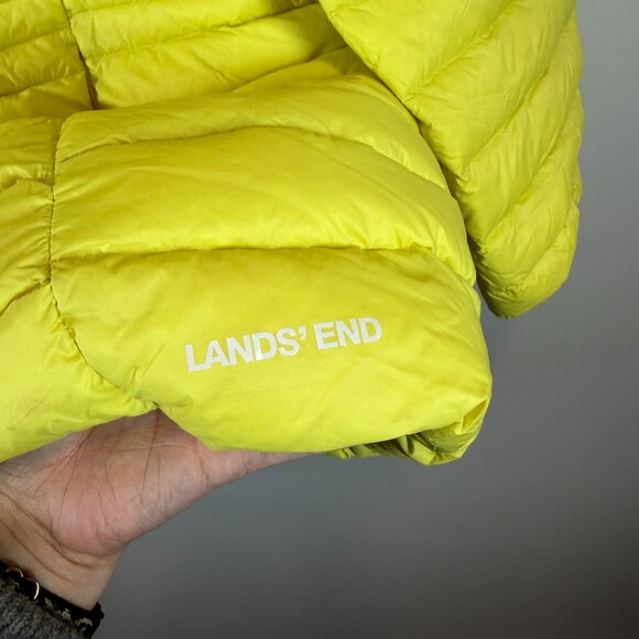 Lands' End Womens 3X 24W-26W Yellow Down Puffer Jacket Hooded Quilted - Picture 5 of 12
